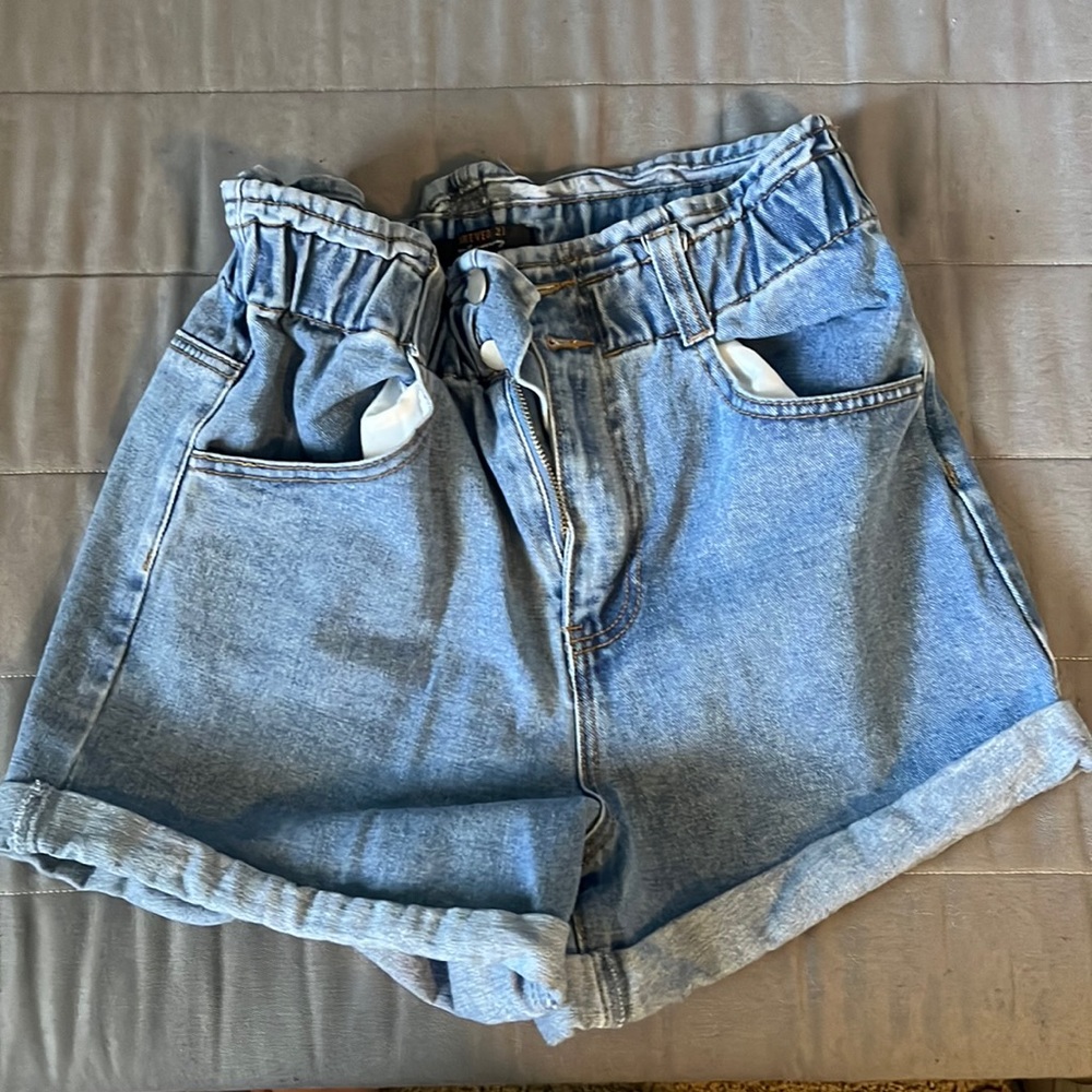 High paper bag waist jean shorts